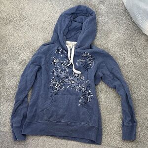 H&M Navy Floral Embroidered Hoodie